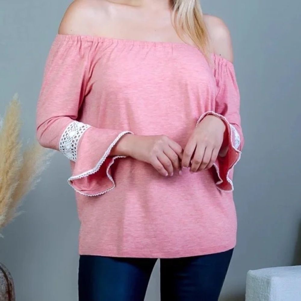 Allie & Rob Peasant Top Knit Off The Shoulder 3/4-Sleeve